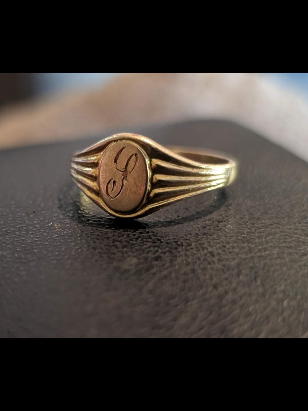 Gold-Tone Men's Signet Ring with Script Initial